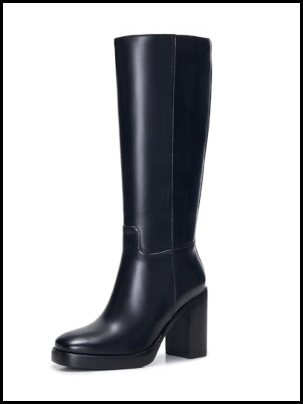 Faux Leather Platform Knee High Boots Square Toe Chunky Heel Side Zip Tall
